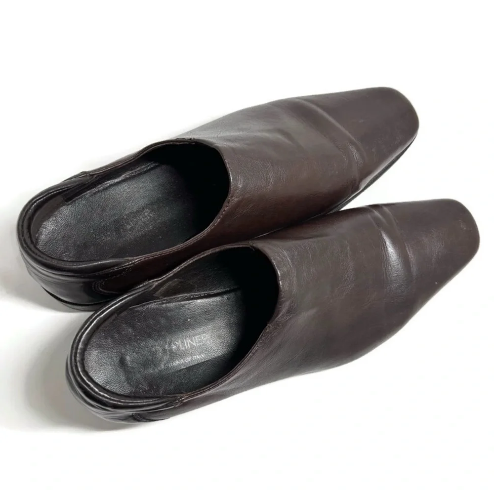 DONALD PLINER BROWN STRETCH LEATHER SLIP ON LOAFERS